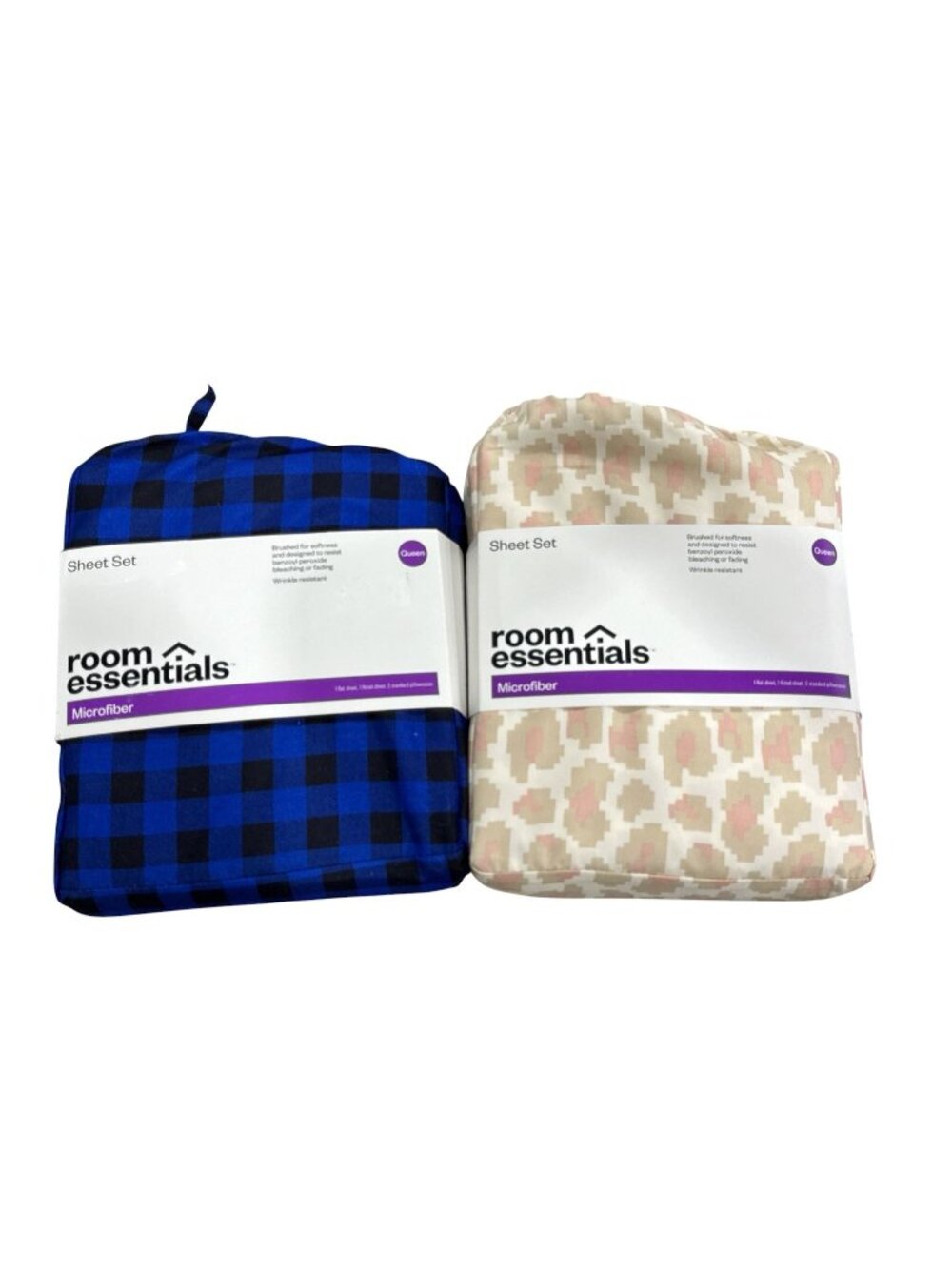 Room Essentials Queen Microfiber Sheet Set 2-Pack - Blue Buffalo Plaid & Neutral